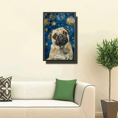 Metal Sign Tin Sign Vintage Wall Art Pug Starry Night Pug Curious Pug in A Celestial Sky for Home Den and Seasonal Displays Corrosion Resistant Aluminum 12×16 Inches with Metal Frame - Image 2