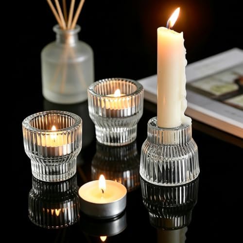 36 Pack Clear Glass Taper Candle Holders, 2-in-1 Tealight Candle Holder - Image 4