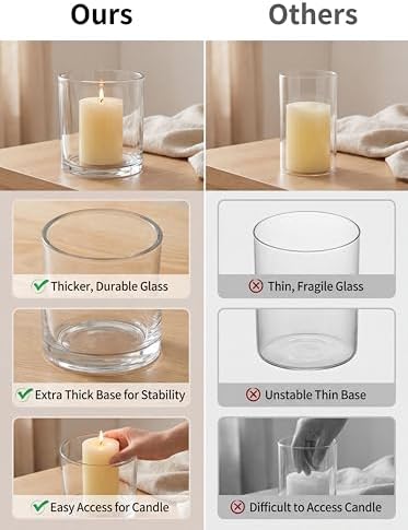 NUPTIO Thick Glass Hurricane Pillar Candle Holders, Set of 3 - Image 2