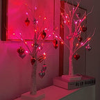 2Pack Valentines Day Decor Lighted Birch Tree with Heart-Shaped Ornaments,USB&Battery Operated Light Up Artificial Tree for Home Indoor Party Valentines Day Decorations (Red + Pink) - Image 2