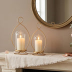 Large Hurricane Pillar Candle Holders with Glass Dome, Set of 2 Decorative Gold Candle Lanterns for Tabletop, Modern Centerpieces for Dining Table, Fireplace Mantel Decor - Image 4