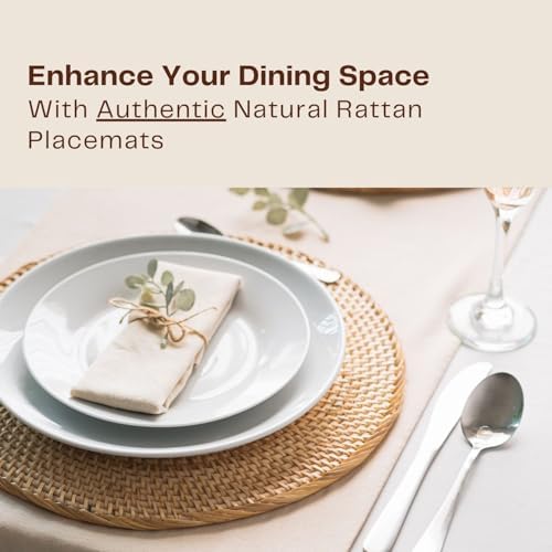 6-Pack Rattan Placemats - 13-inch Round Placemats (Natural Rattan Color) - Woven Place Mats, Round Table Mats - Wicker Chargers for Dinner Plates, Plate Chargers Boho - Image 2