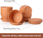 INGOFIN 5 Inch Terracotta Shallow Pots Set with Saucer - Ceramic Clay Pots with Drainage Hole, Terra Cotta for Plants for Indoor Outdoor Plants, Set of 6 - Image 3