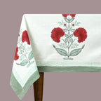 80x120 Inches Rectangle Hand Block Printed Cotton Tablecloth, Brown Red Floral Table Cloths Washable, Indian Table Linen for Halloween Christmas Outdoor Thanksgiving Gifts Home Decor Dinning Outdoor by HomeSpunCrafts