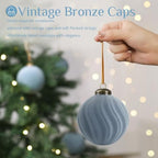 XmasExp 36PCS Velvet Christmas Ornaments Set Mixed Flocked Balls Ornaments Shatterproof Christmas Tree Decorations for Holiday,Party,Home（Light Blue） - Image 2