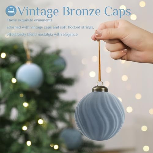 XmasExp 36PCS Velvet Christmas Ornaments Set Mixed Flocked Balls Ornaments Shatterproof Christmas Tree Decorations for Holiday,Party,Home（Light Blue） - Image 2