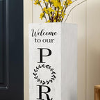 Glitzhome Set of 2 Wooden Welcome Porch Sign, Natural Double Sided Box-shaped Porch Sign for Front Porch Decor, White, 24"H - Image 6