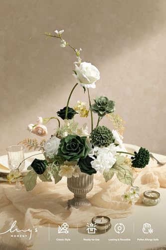 Ling's moment Artificial Wedding Flowers Combo, Emerald & Beige, Grand - Image 2