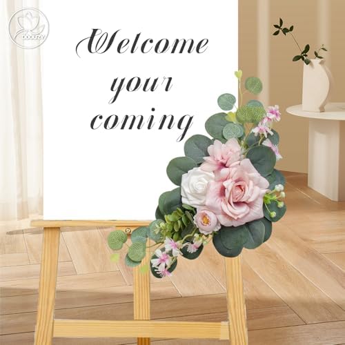 Odouzy Artificial Wedding Arch Flowers for Wedding Sign,Set of 2 for Welcome Ceremony Sign,Faux Floral Swags, Banquet and Reception Backdrop Floral Decoration (Pink) - Image 4
