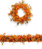 Fall Wreath for Front Door 24 inch Autumn Leaves Pumpkin Outdoor - Image 3