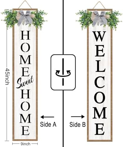 Welcome Sign for Front porch Standing 45"X9" Double-Sided Wood Frame Outdoor Tall Welcome Signs Vertical Decor for Farmhouse Rustic Home Modern Outside Front Door Wall Decorations - Image 3