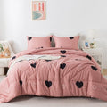 Caressma Pink Comforter Set Full Size Black Heart 3pcs with Pillowcase by Caressma