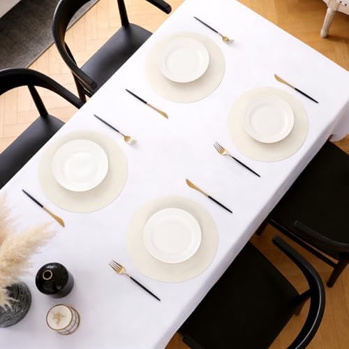MOSAYT Vinyl Faux Leather Round Placemats Set of 6, 13 Inch, Beige - Image 6