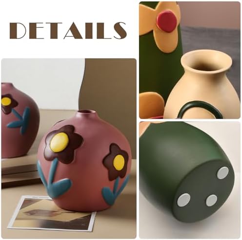 Vintage Ceramic Vase, Minimalist Texture Stone Patterned White Flower Vase, Decorative Vase for Living Room Shelf Farmhouse Dining Table Centerpiece Decor (Colorful Rustic-3 Pack) (Rustic-3 Pack) - Image 4