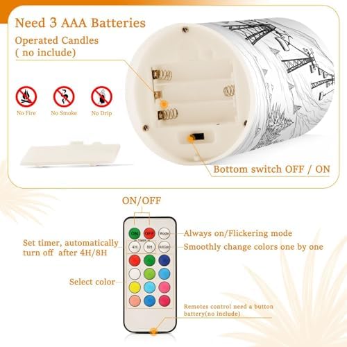 ALAZA Mountain Ski Lift Sketch Flickering Flameless Candles Battery Operated with Remote Timer,Tea Light Candles LED Pillar Votive Candles Set of 2 for Outdoor Indoor Decorations - Image 4