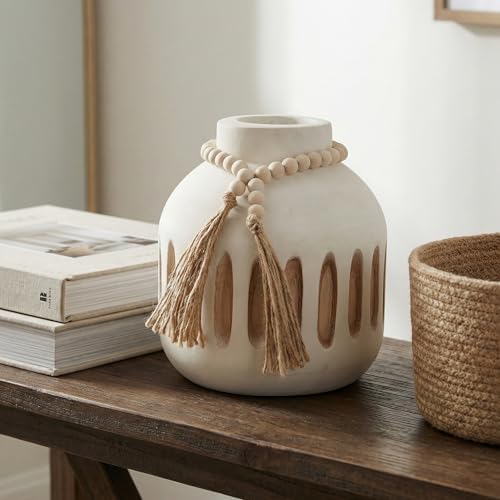 Handmade Wooden Vase with Decorative Beads and Tassels - Image 5