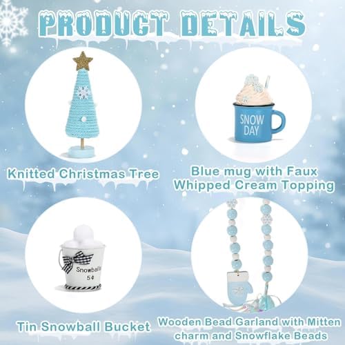 Winter Decorations for Home Office 8 PCS Snowman Tiered Tray Decor Set - Image 4