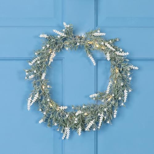 Pre-Lit Battery Operated White Lavender Spring Wreath - 16" - Clear LED Lights - Image 2