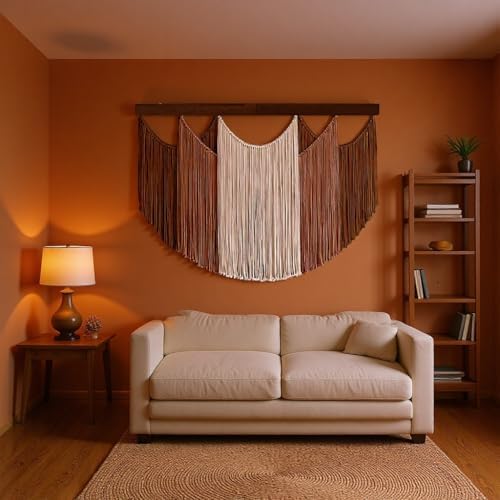Jditngp Large Macrame Wall Hanging Tapestry,Boho Wall Art Decor Chic Bohemian Handmade Cotton Rope Woven Tapestry Home Decoration for Living Room Bedroom Apartment (47.2"WX33.5"L)Brown Beige Tassels - Image 4