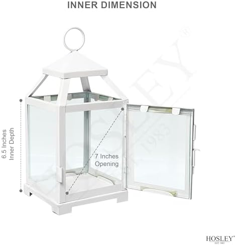 Hosley 12 Inch High Clear Glass and Iron White Classic Style Lantern Ideal Gift for Weddings Bridals Special Occasions Parties Aromatherapy and Spa Settings - Image 2