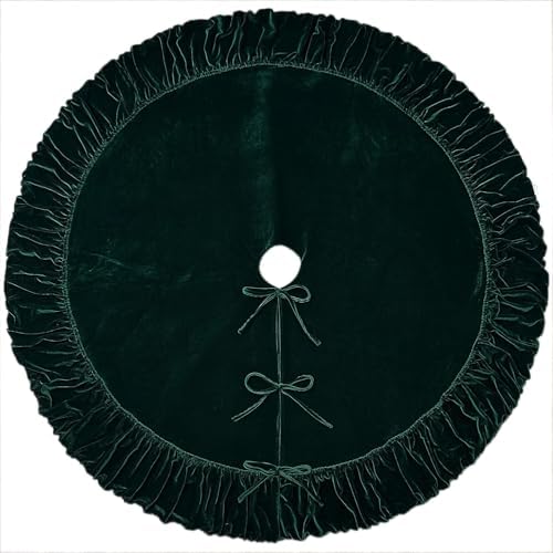 72-Inch Ruffled Velvet Christmas Tree Skirt, Forest Green - Image 3