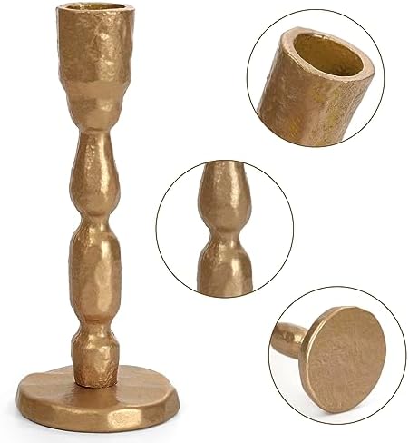 Antique Brass Handcrafted Iron Taper Candle Holders - Image 3