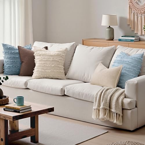 MIULEE Boho Linen Striped Throw Pillow Covers 20x20, Neutral Beige - Image 5