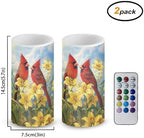 Cardinal Bird Flameless Candles 2 Pack 6 x 3 inch Battery Operated Candles with Multicolor Timer Remote Control LED Fake Candles for Warm Light Dinner Table Home Decor - Image 3