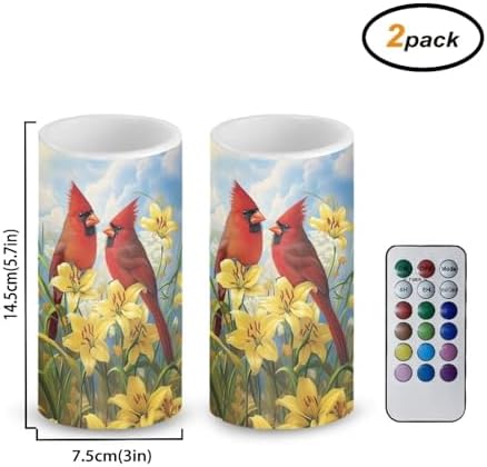 Cardinal Bird Flameless Candles 2 Pack 6 x 3 inch Battery Operated Candles with Multicolor Timer Remote Control LED Fake Candles for Warm Light Dinner Table Home Decor - Image 3