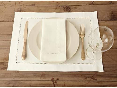 Solino Home Cotton Linen Placemats Ivory Hemstitch, 14 x 19 in, Set of 4 - Image 2
