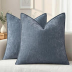 decorUhome Chenille Haze Blue Velvet Throw Pillow Covers 26x26 Set of 2 by decorUhome