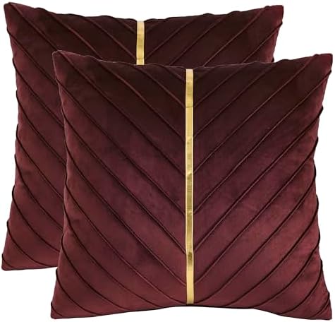 Velvet Throw Pillow Covers 26x26 inch Pack of 2 Gold Decor Burgundy by Tosleo