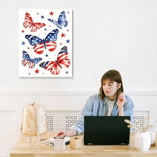July 4th Patriotic Canvas Wall Art 4th of July USA Decorations American Flag Stars Butterfly Picture Wall Decor Independence Day Home Decor 16x24in - Image 7