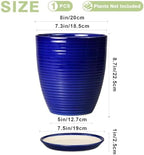 Round Ceramic Planter - Modern 8 Inch Plant Pot with Drainage Hole and Tray for Flower Indoor Outdoor Garden Decor Blue - Image 3