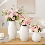 hjn Ceramic Vase Set of 3 White Flower Vase for Home Decor, Modern Decorative Vases for Flowers/Ideal Shelf Decor/Table/Living Room/Kitchen/Office-White - Image 3