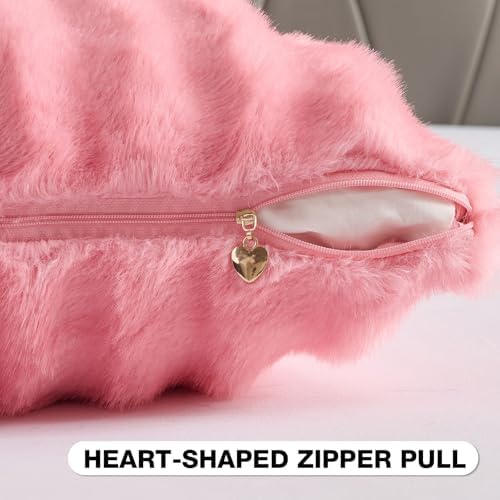 FUTEI Pack of 2 Faux Mink Fur Throw Pillow Covers 20x20 Inch, Cherry Pink - Image 3