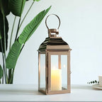JHY DESIGN Decorative Candle Lanterns 15" High Stainless Steel Candle Lanterns with Tempered Glass for Indoor Outdoor Events Parities and Weddings Vintage Style Hanging Lamps(Rose Gold) - Image 6