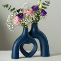 Liotww Ceramic Flower Vase Navy Blue Heart Shaped Home Decor Vase by Liotww