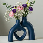 Liotww Ceramic Flower Vase Navy Blue Heart Shaped Home Decor Vase by Liotww