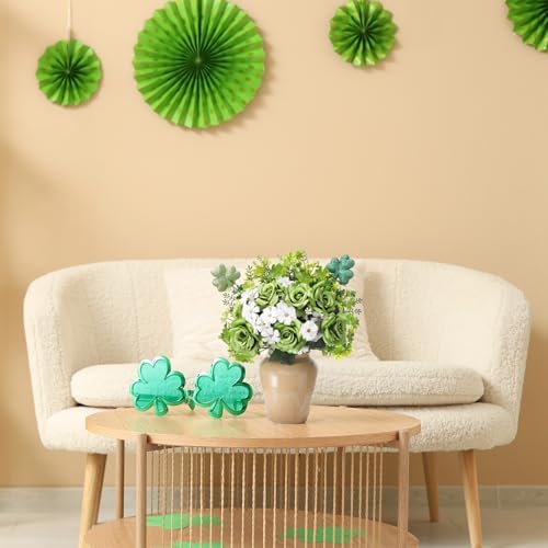 Zeyune 9 Pcs St. Patrick's Day Flower Decorations Artificial Shamrock Centerpiece Table Green Rose Clover Branches Fake Gerbera Picks Floral Arrangement for Irish Decor Farmhouse Home Party Supplies - Image 6