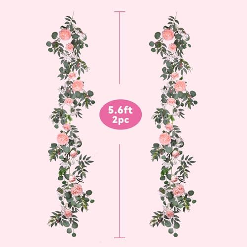 DearHouse 2Pcs Artificial Peony Flower Garland and - Silk Peony Garland with Flowers and Eucalyptus for Wedding Party Table Decoration,6ft/Strand (Pink) - Image 6