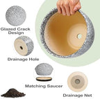 10 Inch Plant Pot - Ceramic Planter for Indoor Outdoor, Round Large Plant Pots, Modern Planter with Drainage Hole and Tray, Home Room Office Garden Decor, Gifts for Women Men, White-Black - Image 6