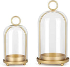 Versatile Metal Candle Holder Set with Handmade Glass Dome,Antique Brass Pillar Candle Stand, 5.2" & 4.1" Wide for Tabletop or Hanging, Industrial & Farmhouse Decor by SHOHAYTO