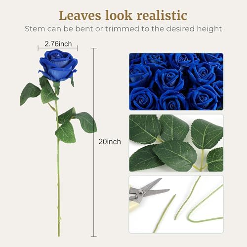 Auihiay 60PCS Fake Blue Roses, Artificial Blue Flowers, Silk Faux Rose - Image 3