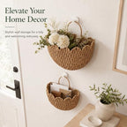Coeusy Set of 2 Hanging Basket, Paper Rope Wall Basket with Handles, Wicker Scalloped Basket for Nursery,Laundry,Bedroom - Image 2
