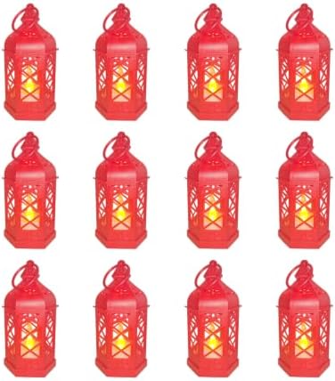 LLQ 12Pcs Red Mini Decorative Lantern with Flickering LED Candle by LLQ-LuckLifeQuality