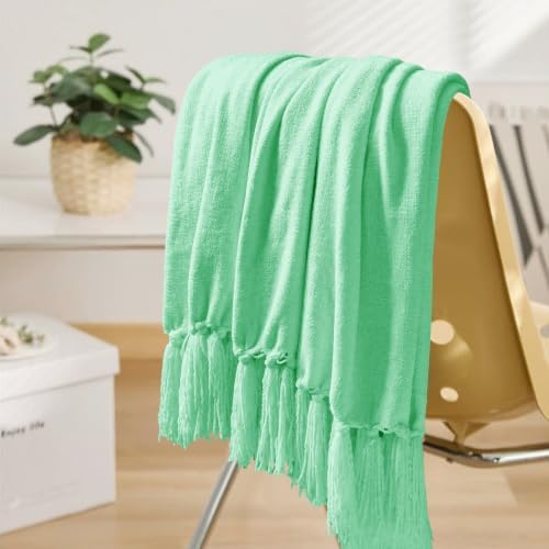 Chenille Throw Blanket for Couch 50" x 60", Mint Green - Image 6