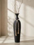 Sziqiqi Black Tall Floor Vase, Metal Floor Decor with Bead String for Home by SZIQIQI
