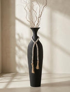 Sziqiqi Black Tall Floor Vase, Metal Floor Decor with Bead String for Home by SZIQIQI