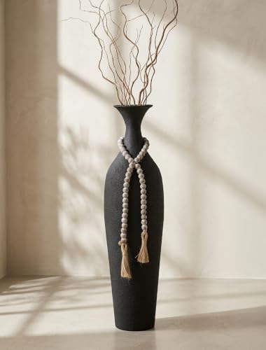 Sziqiqi Black Tall Floor Vase, Metal Floor Decor with Bead String for Home by SZIQIQI